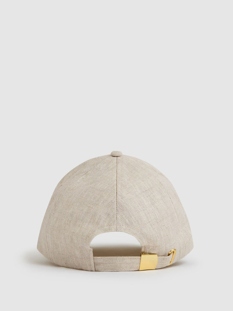 Reiss linen baseball cap with gold-tone R logo, UK version