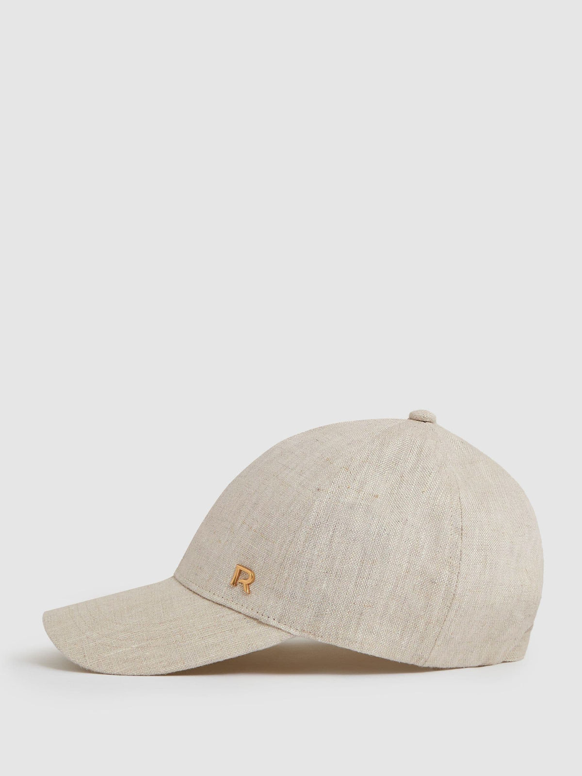 Reiss linen baseball cap with gold-tone R logo, UK version
