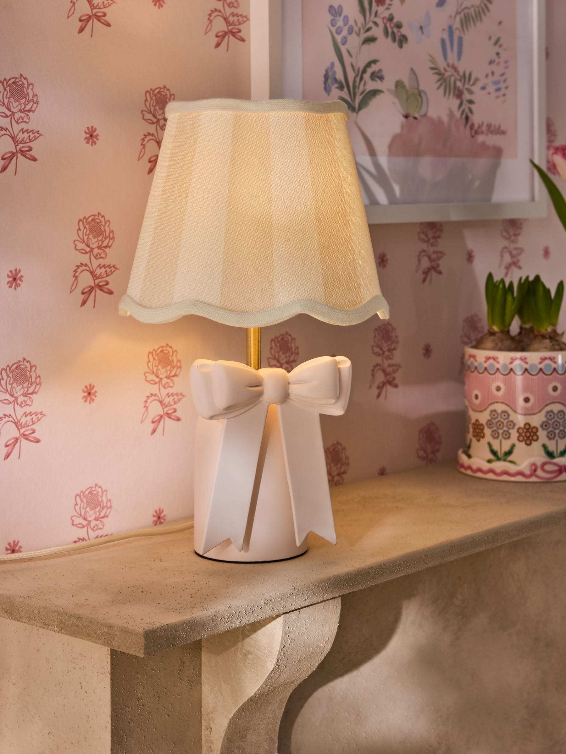 Cath Kidston Cream/White Stripe Canopy Bow Table Lamp