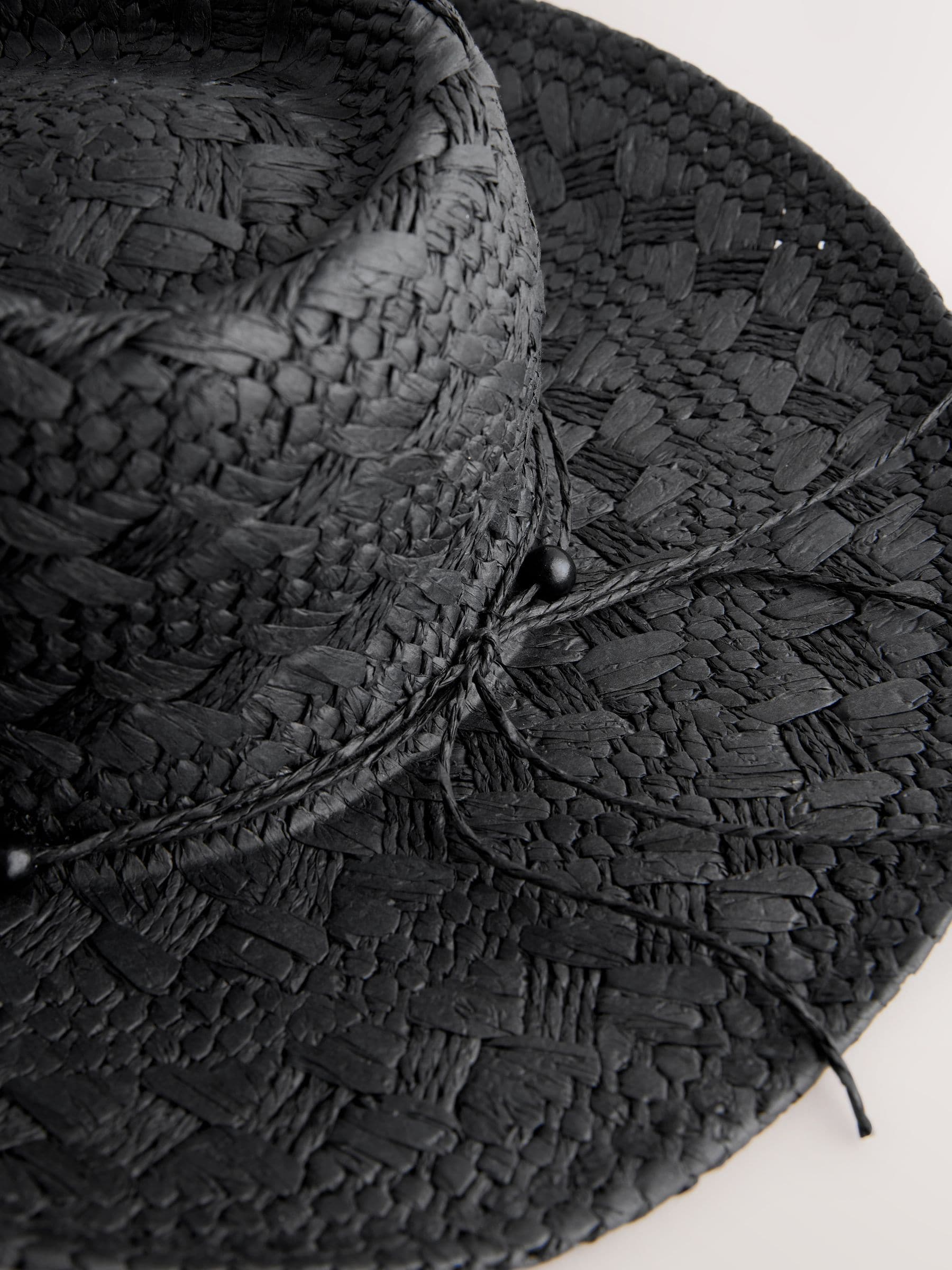 Black western straw-look hat with beaded trim and wide brim - British product