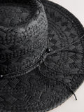 Black western straw-look hat with beaded trim and wide brim - British product