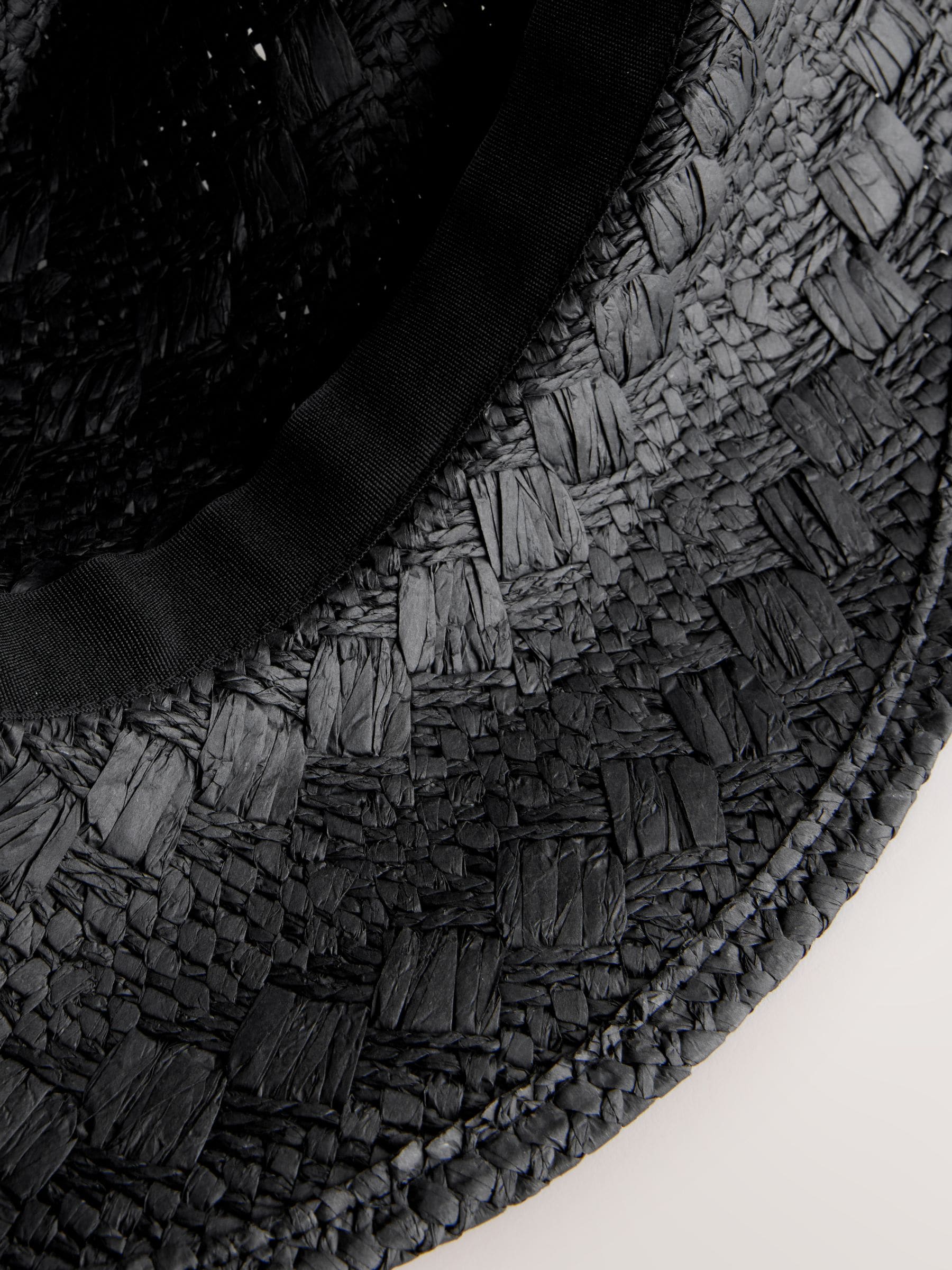 Black western straw-look hat with beaded trim and wide brim - British product
