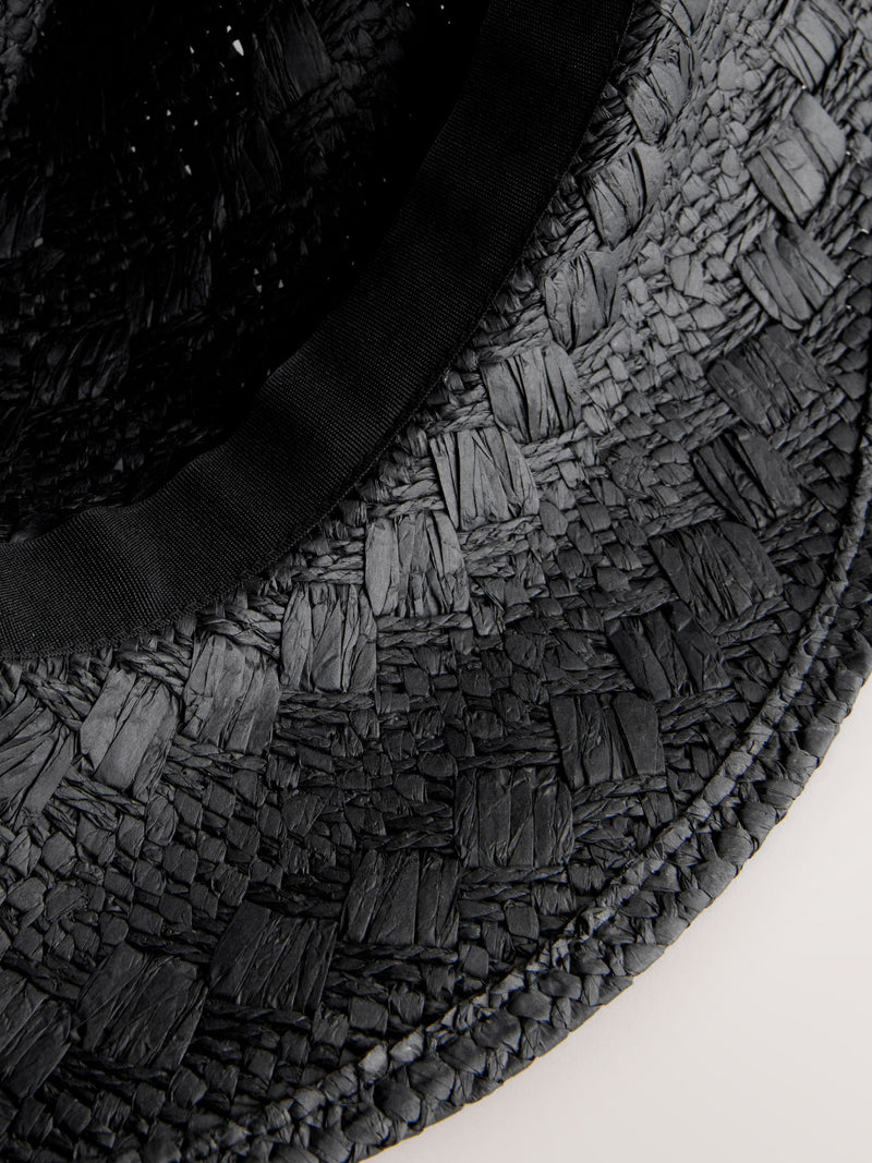 Black western straw-look hat with beaded trim and wide brim - British product