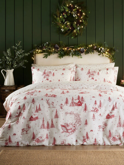 Next Vantona Red Christmas Santa 100% Brushed Cotton Duvet Cover Set- Buy online at McGrocer