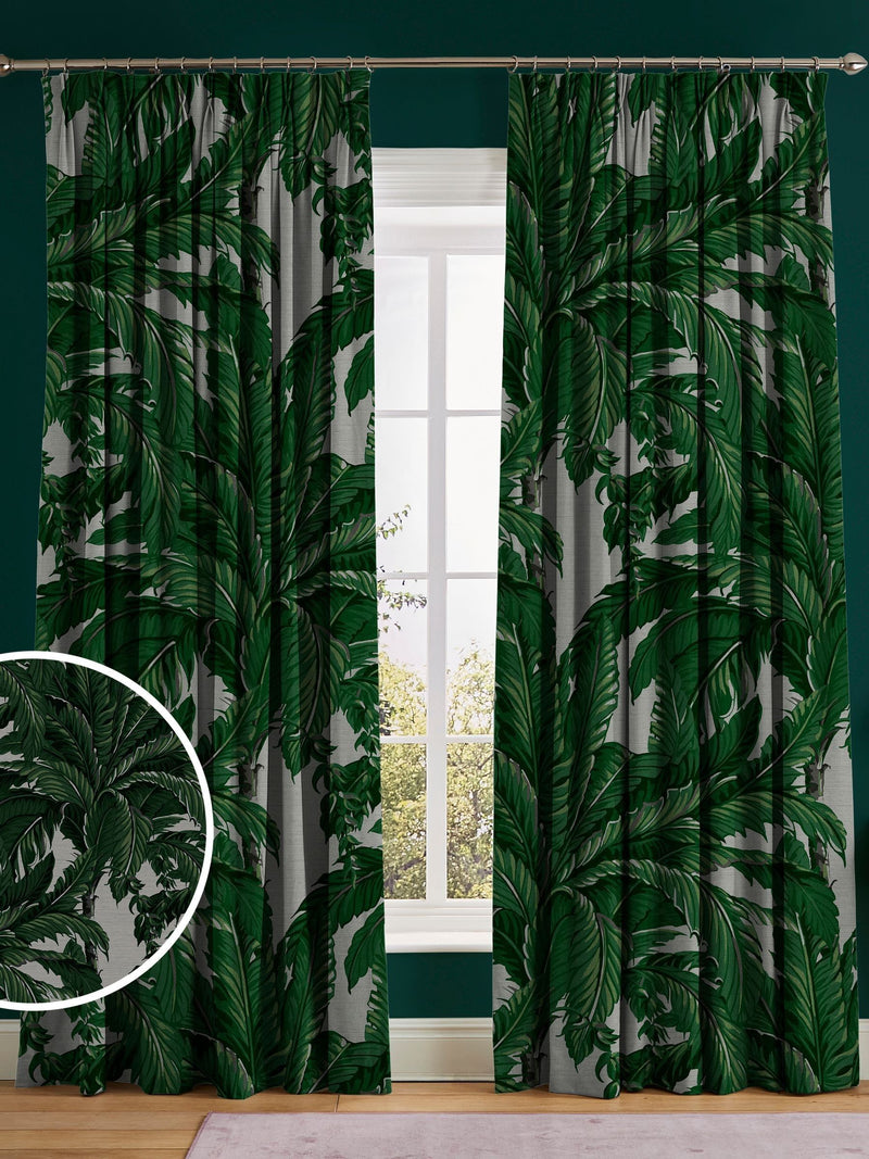 Graham & Brown Daintree Palm curtains pearl white, imported from the UK