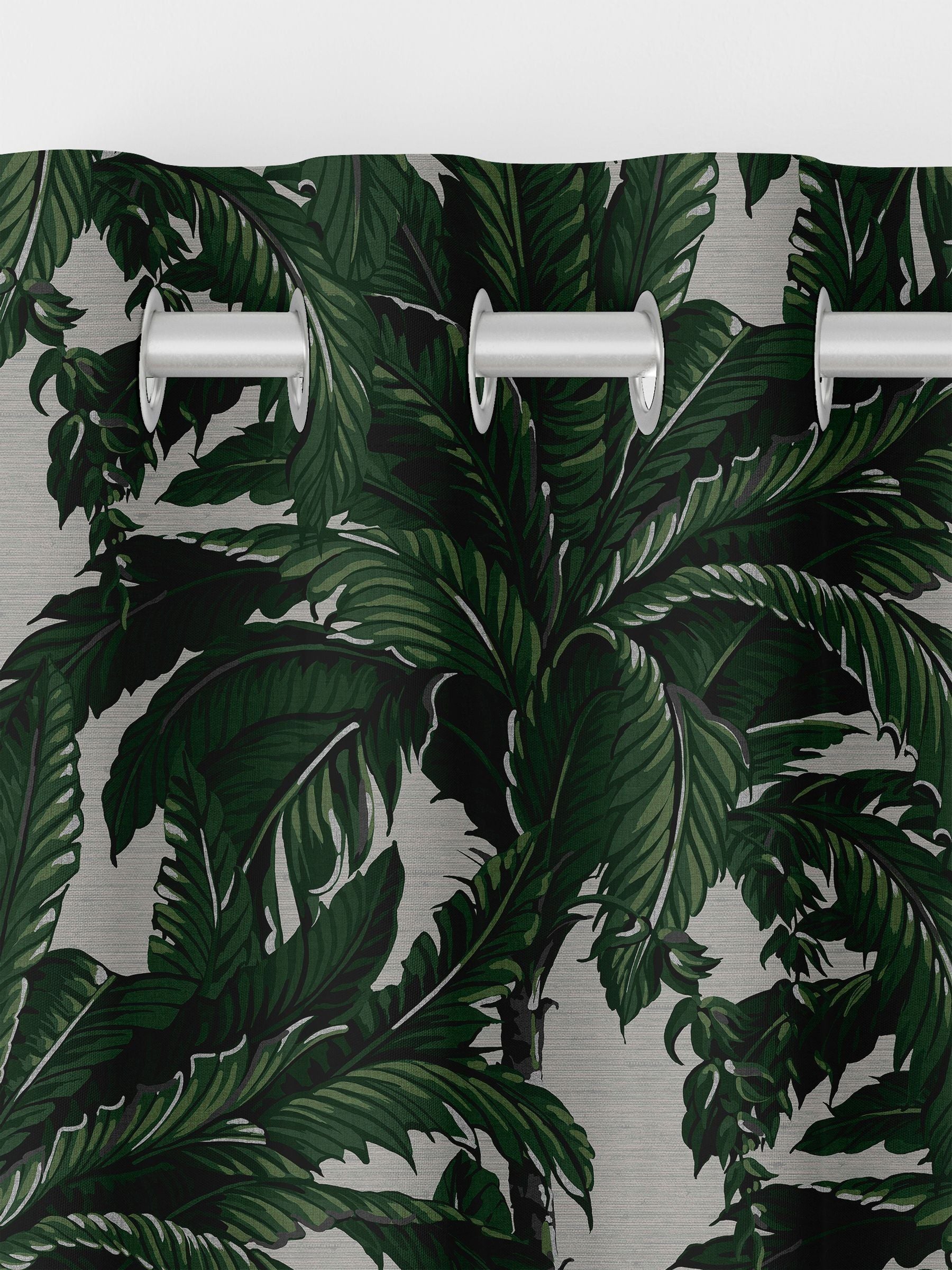 Graham & Brown Daintree Palm curtains pearl white, imported from the UK