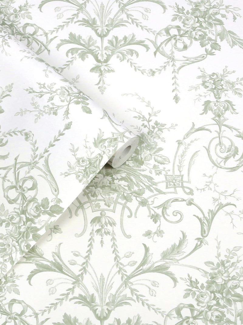 Laura Ashley Tuileries green wallpaper 10m roll, UK version