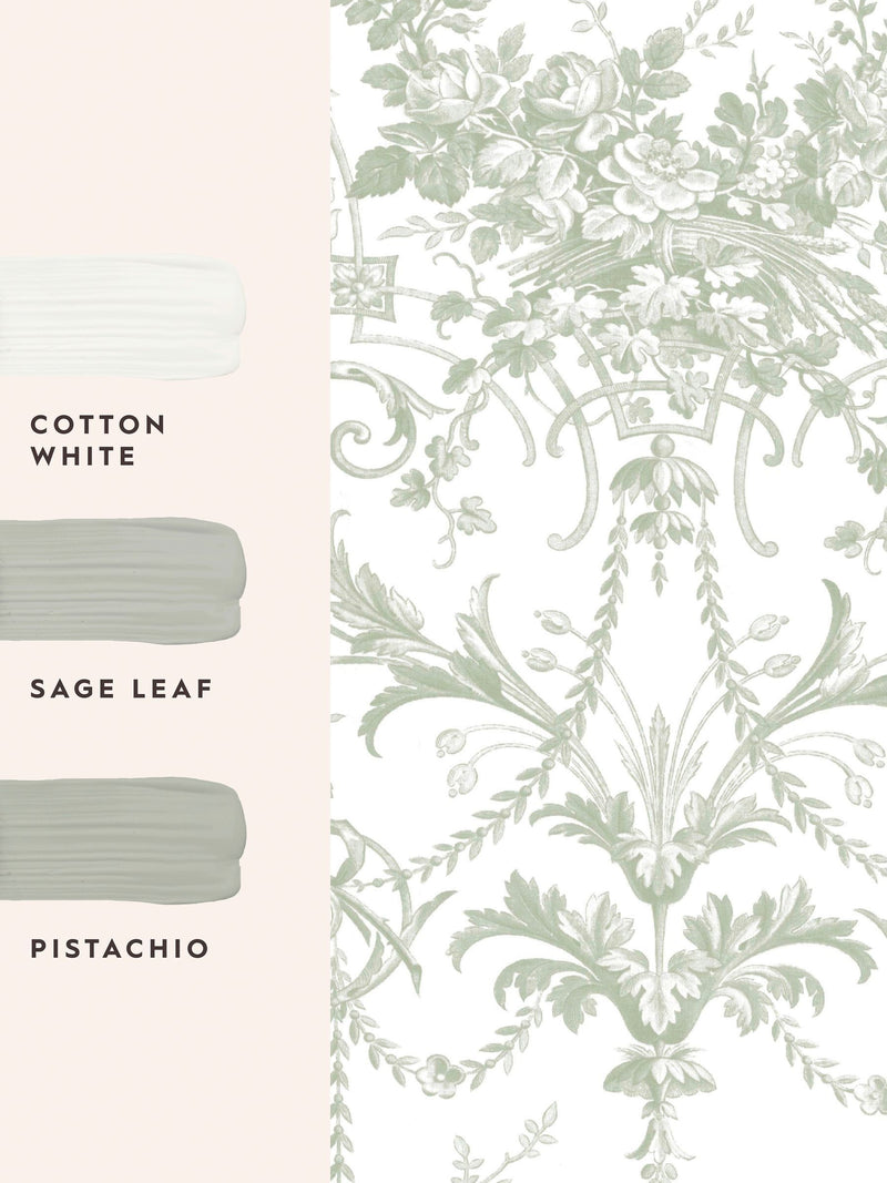 Laura Ashley Tuileries green wallpaper 10m roll, UK version