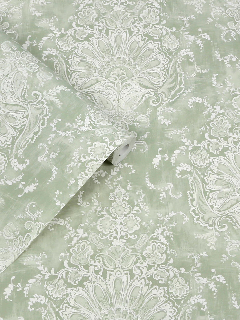 Laura Ashley Green Maddox wallpaper 10m roll, imported from the UK