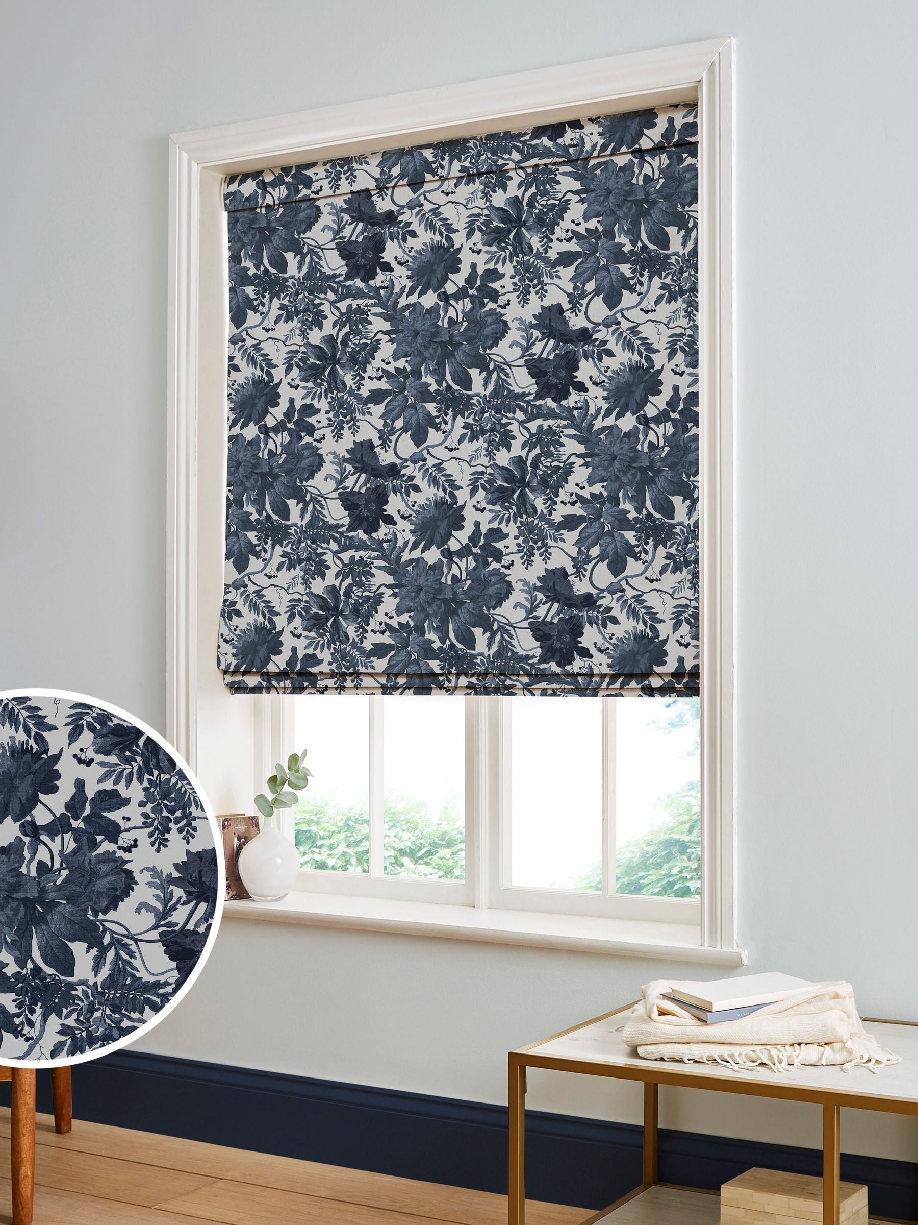 Graham & Brown Enzia roman blind ink blue - British product