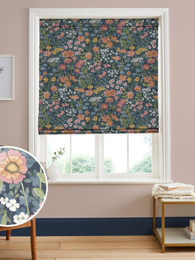 Next Graham & Brown Wallflower Dusk Blue 100% Cotton Roman Blind- Buy online at McGrocer