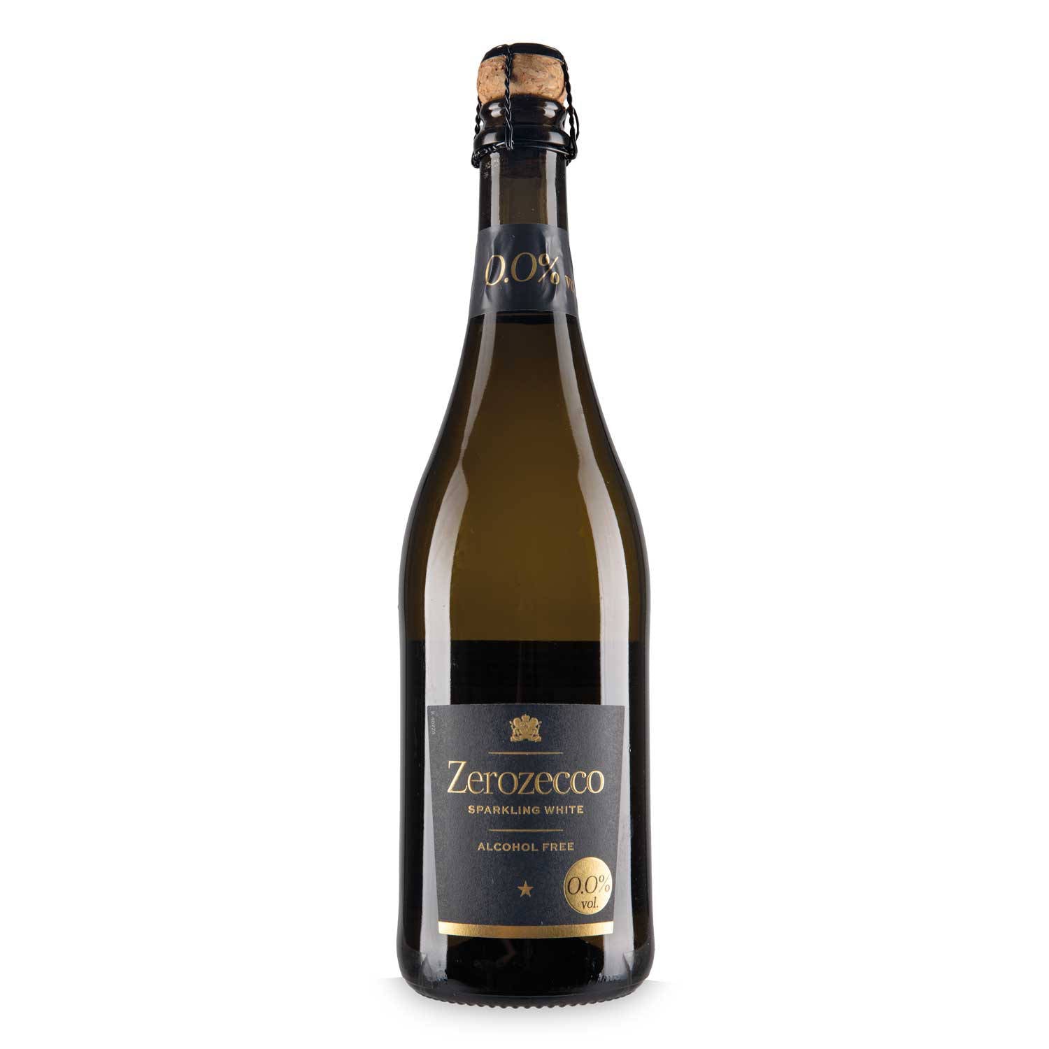 Alcohol-free sparkling white wine with fruity notes (British brand)