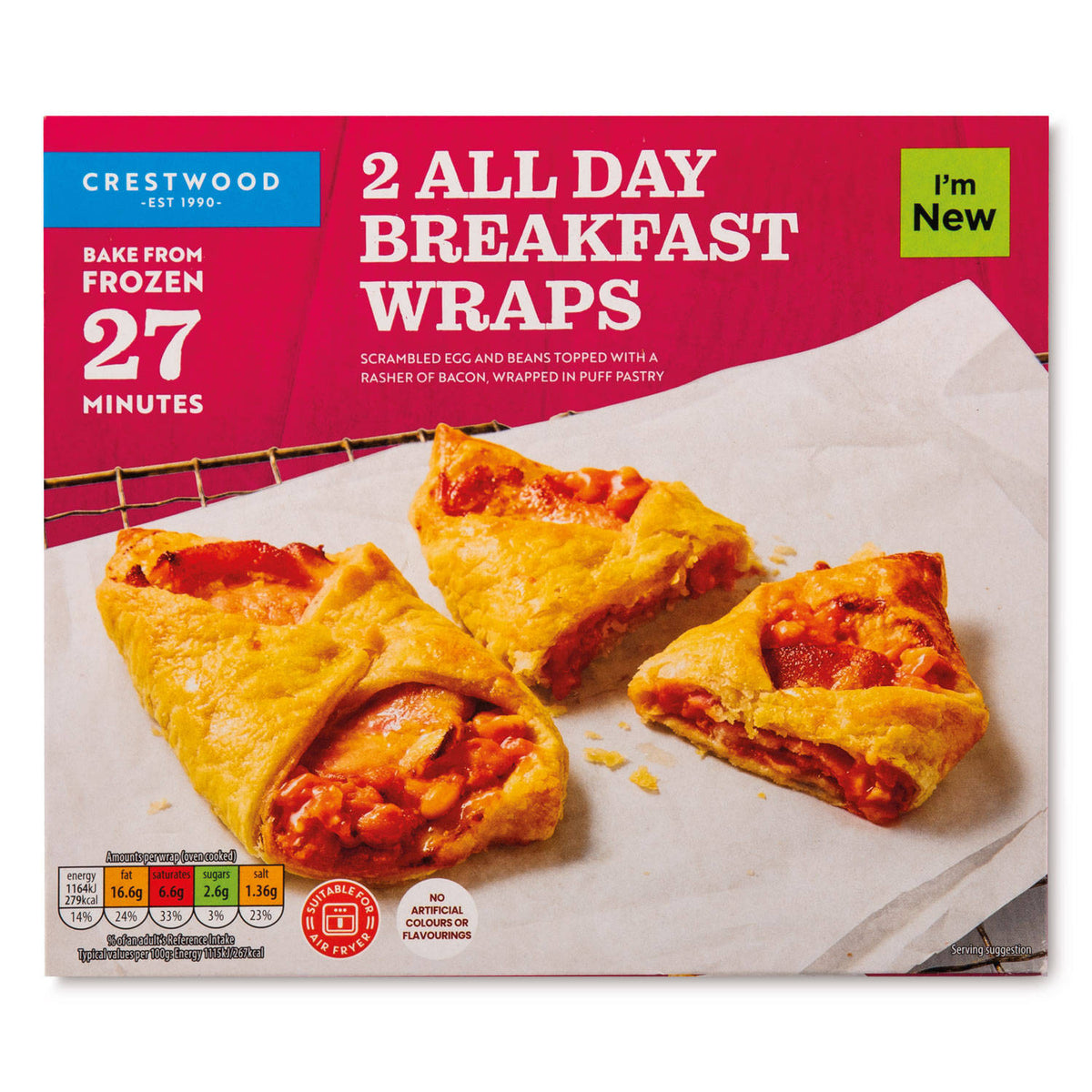 Frozen breakfast wraps with egg, beans, and bacon, 2 pack, UK version