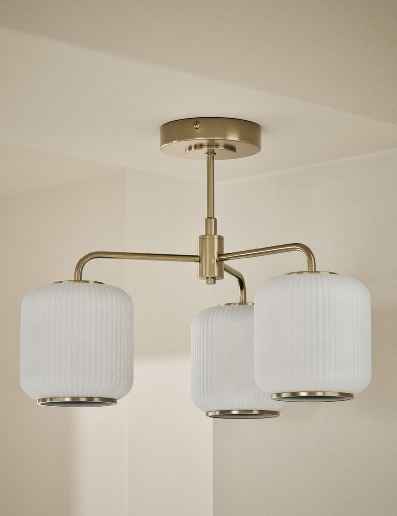 Amelia flush ceiling light ribbed glass shades, imported from the UK