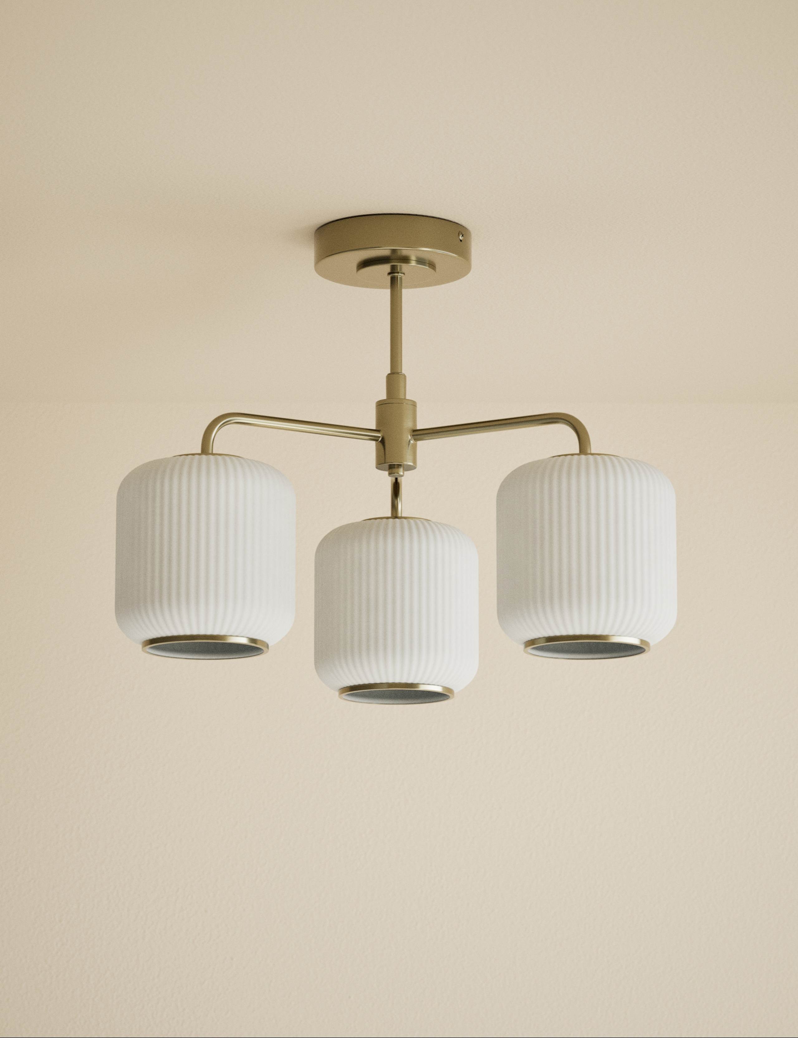 Amelia flush ceiling light ribbed glass shades, imported from the UK