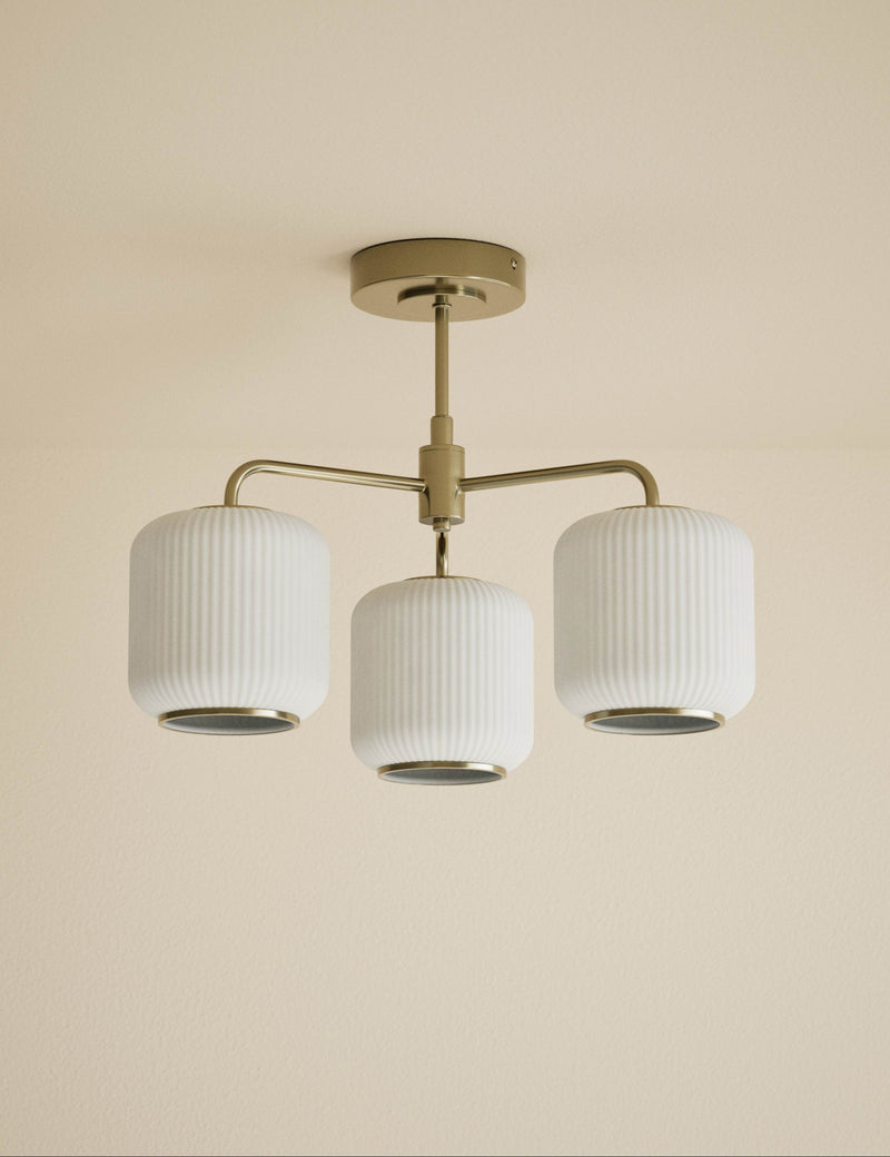 Amelia flush ceiling light ribbed glass shades, imported from the UK