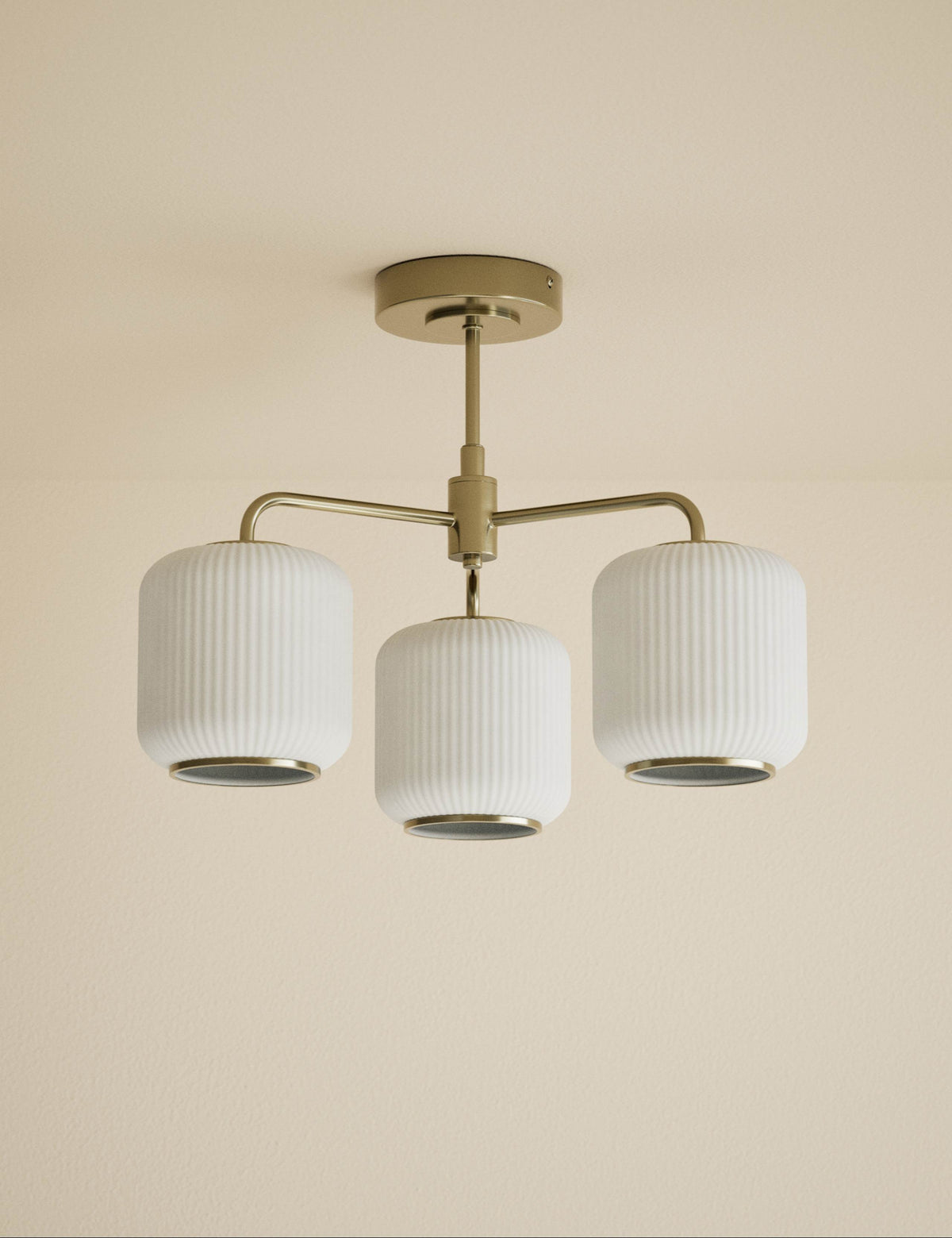 Amelia flush ceiling light ribbed glass shades, imported from the UK