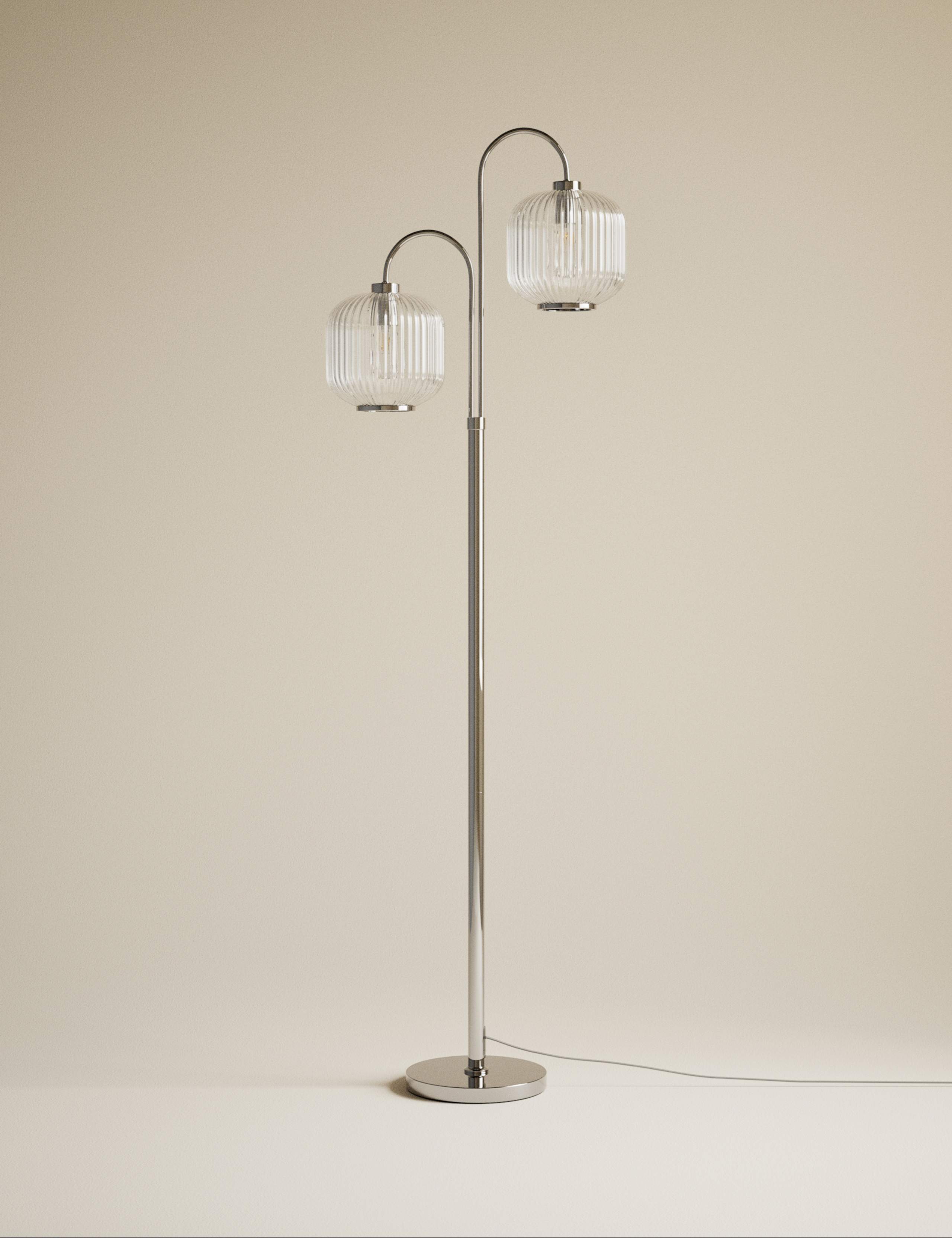 Amelia ridged floor lamp with polished chrome finish, UK version