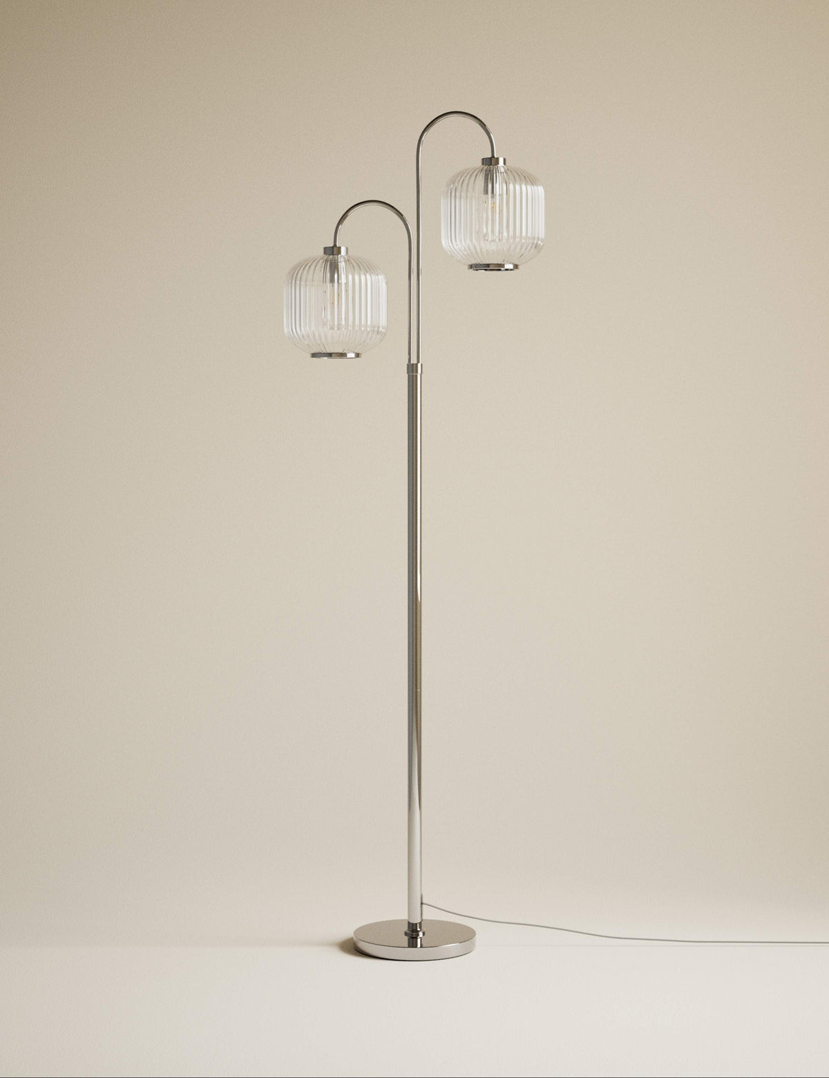 Amelia ridged floor lamp with polished chrome finish, UK version