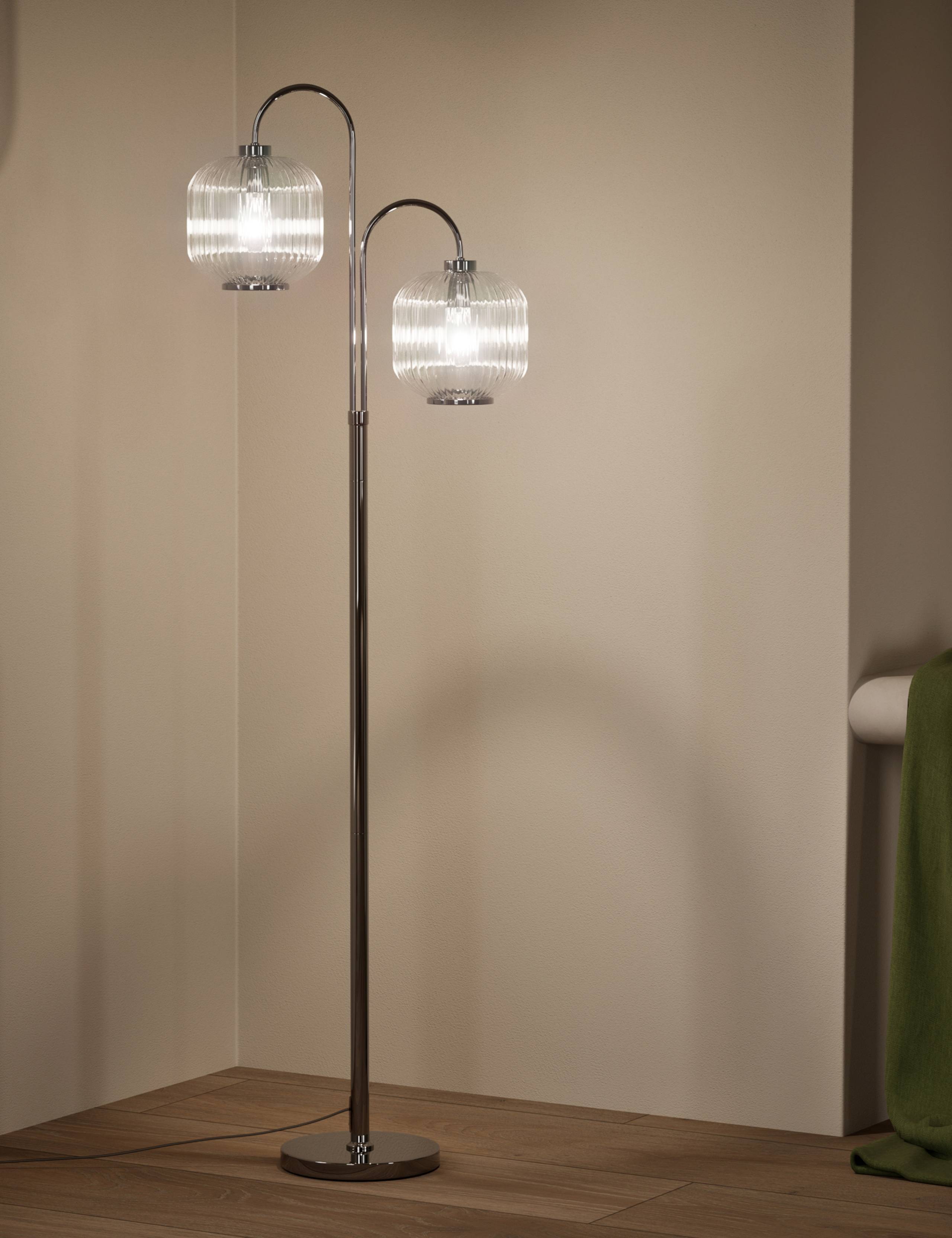 Amelia ridged floor lamp with polished chrome finish, UK version