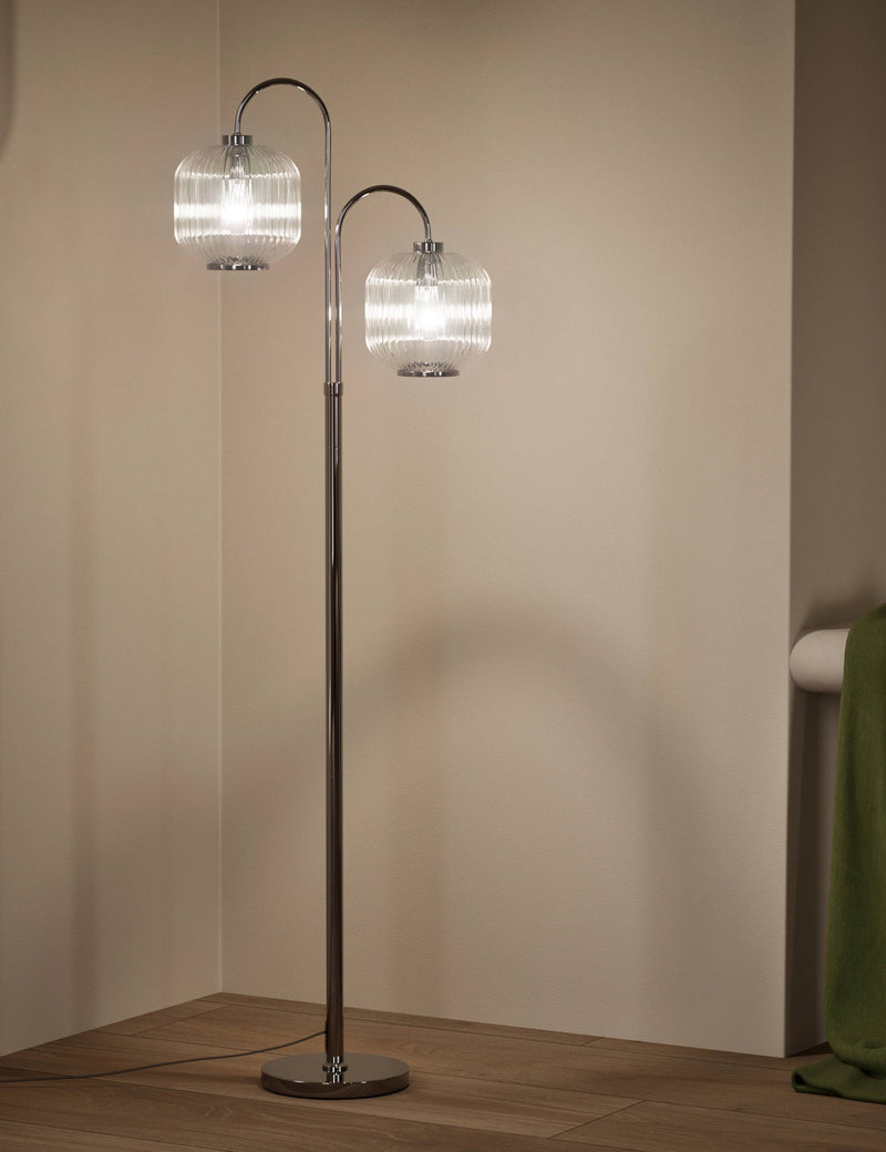 Amelia ridged floor lamp with polished chrome finish, UK version
