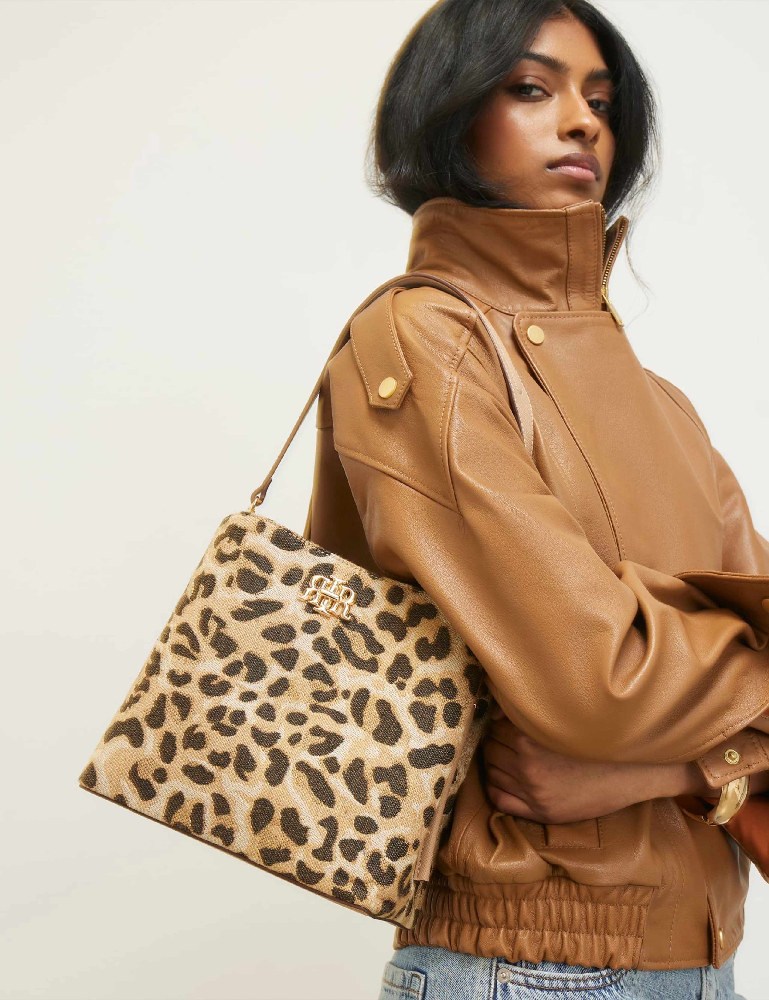 River Island top handle animal print bucket bag, UK version