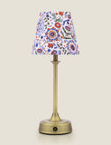 Joules rechargeable table lamp with hand-drawn floral shade, imported from the UK