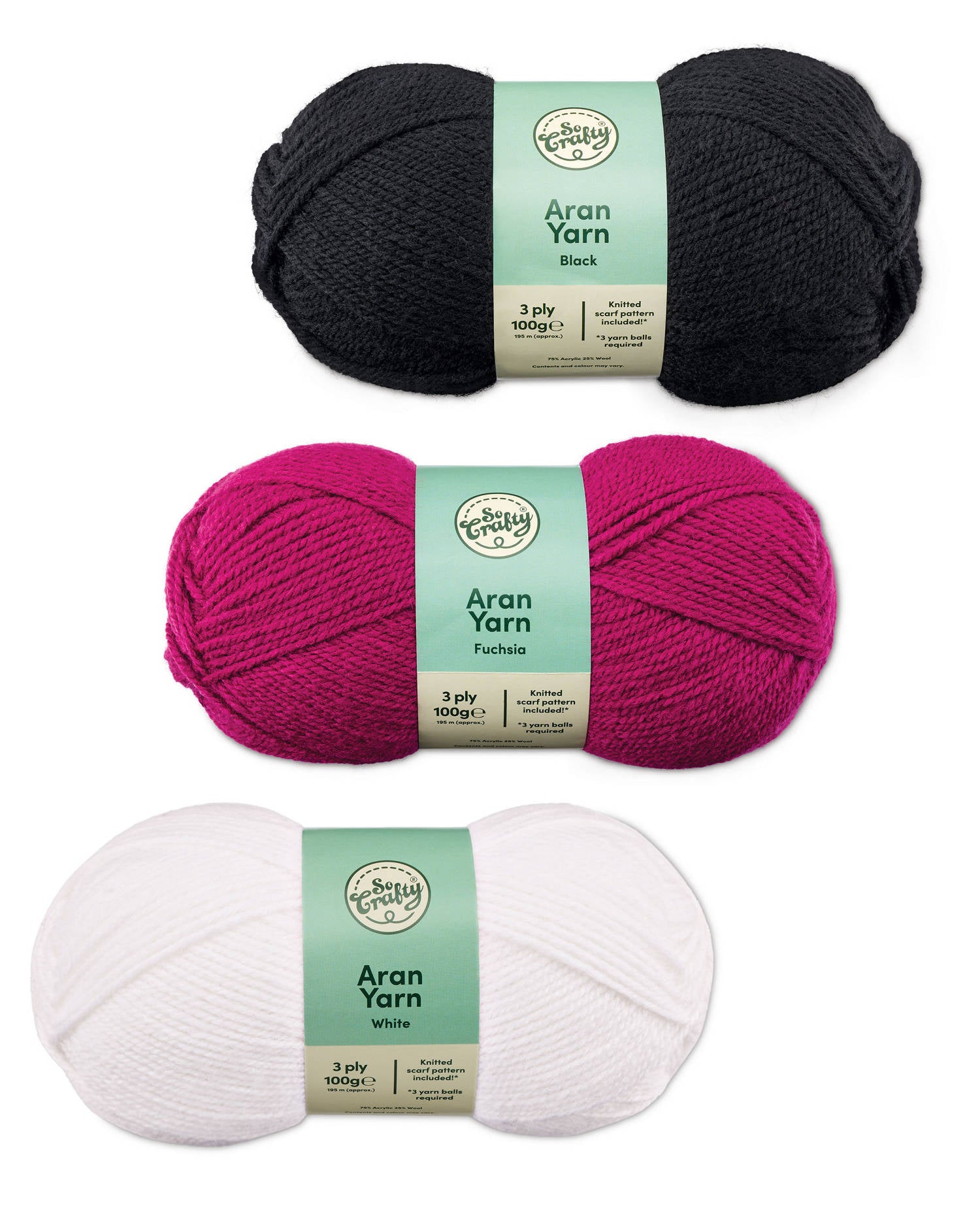 So Crafty Aran Yarn 100g skein, imported from the UK