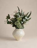 Large artificial eucalyptus arrangement in a ceramic vase, imported from the UK