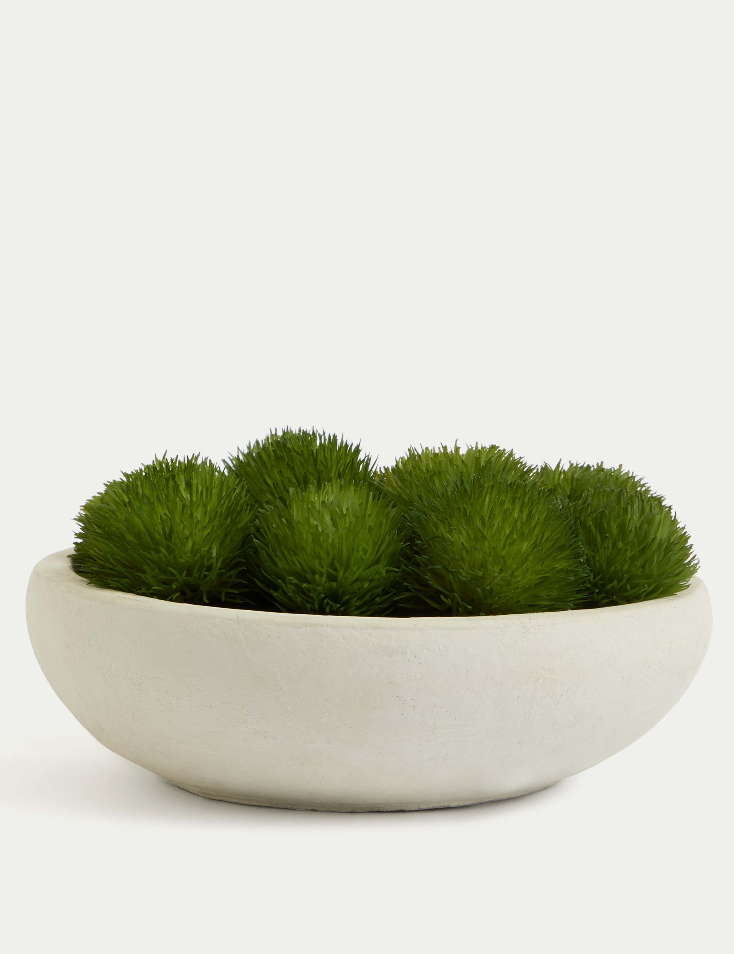 Artificial moss in concrete bowl decorative plant, 20 cm wide - British product