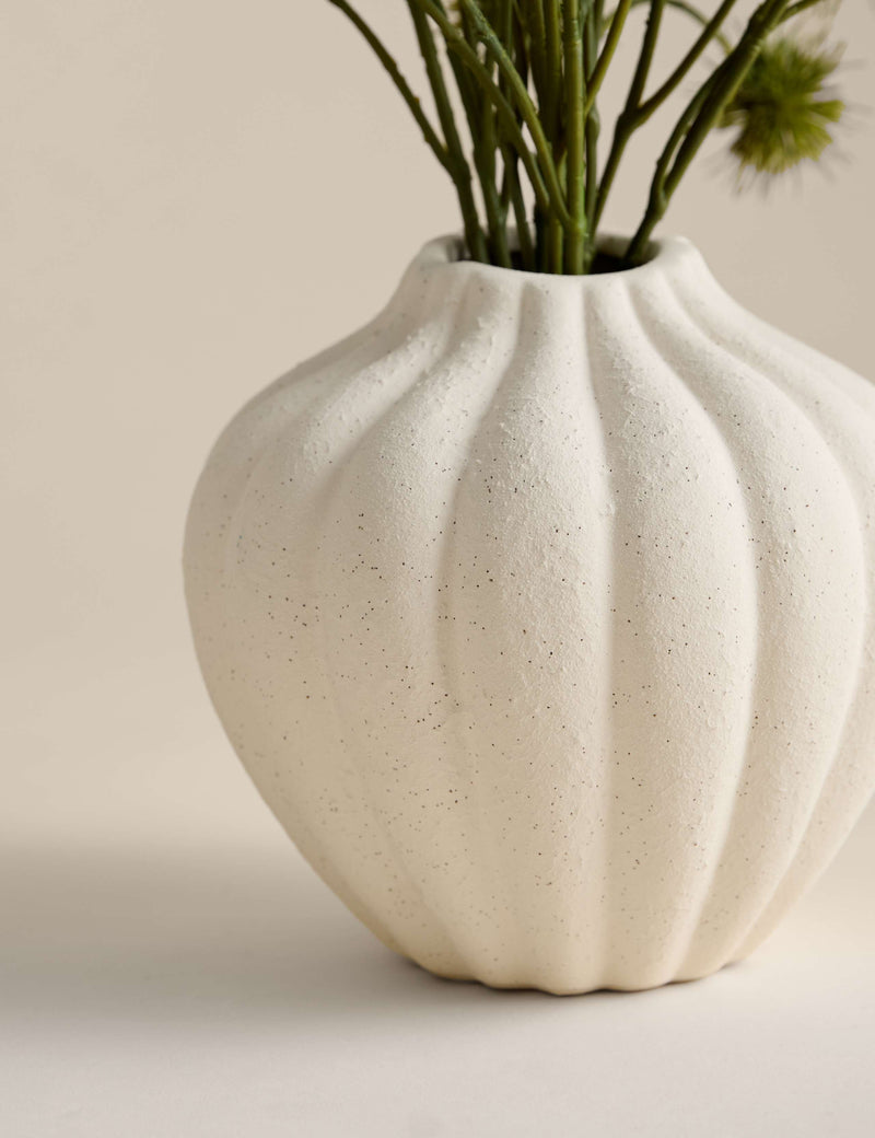 Artificial pom pom arrangement in ceramic pot 39cm, UK version