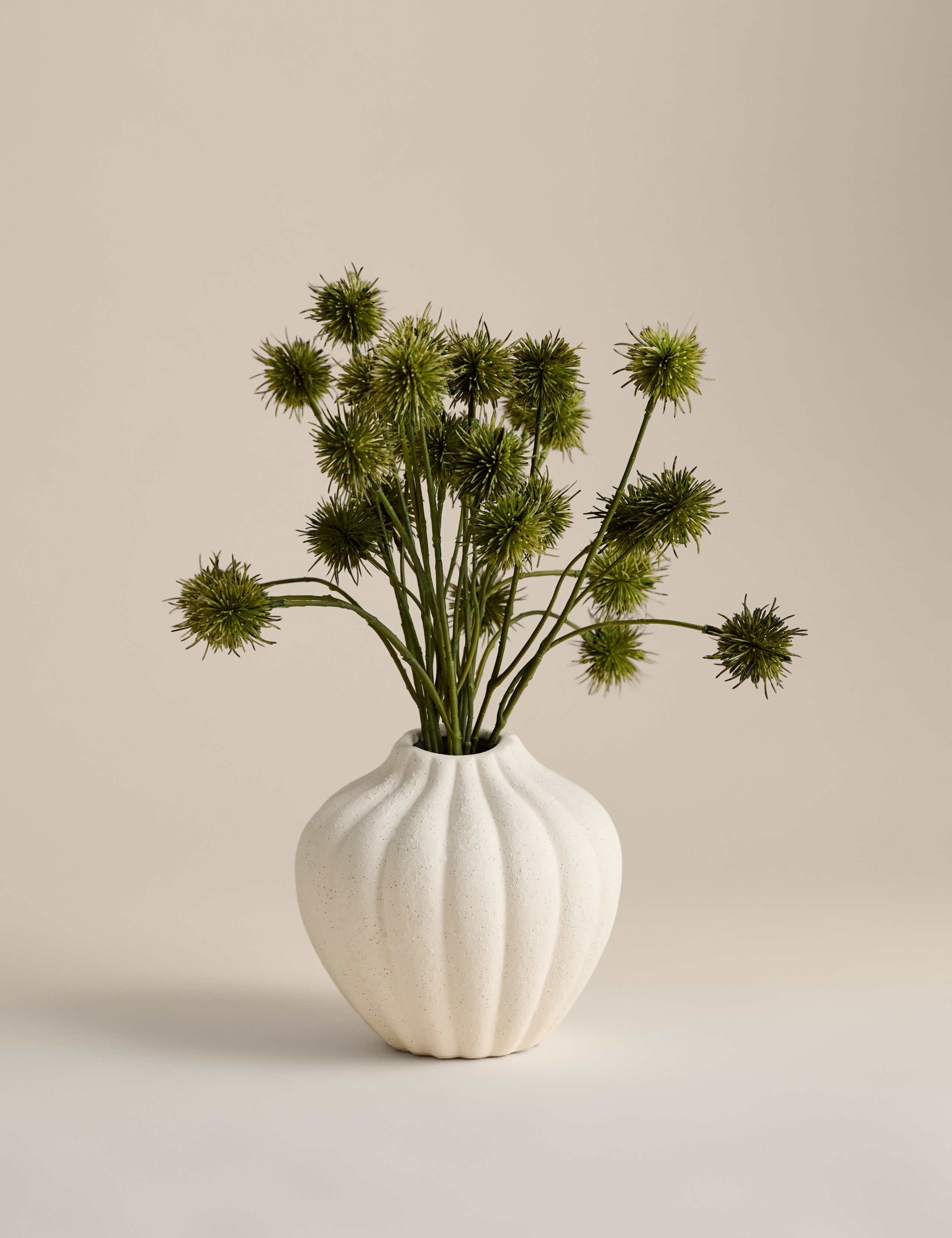 Artificial pom pom arrangement in ceramic pot 39cm, UK version