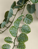 Artificial trailing eucalyptus plant in white ceramic pot 16 cm height, imported from the UK