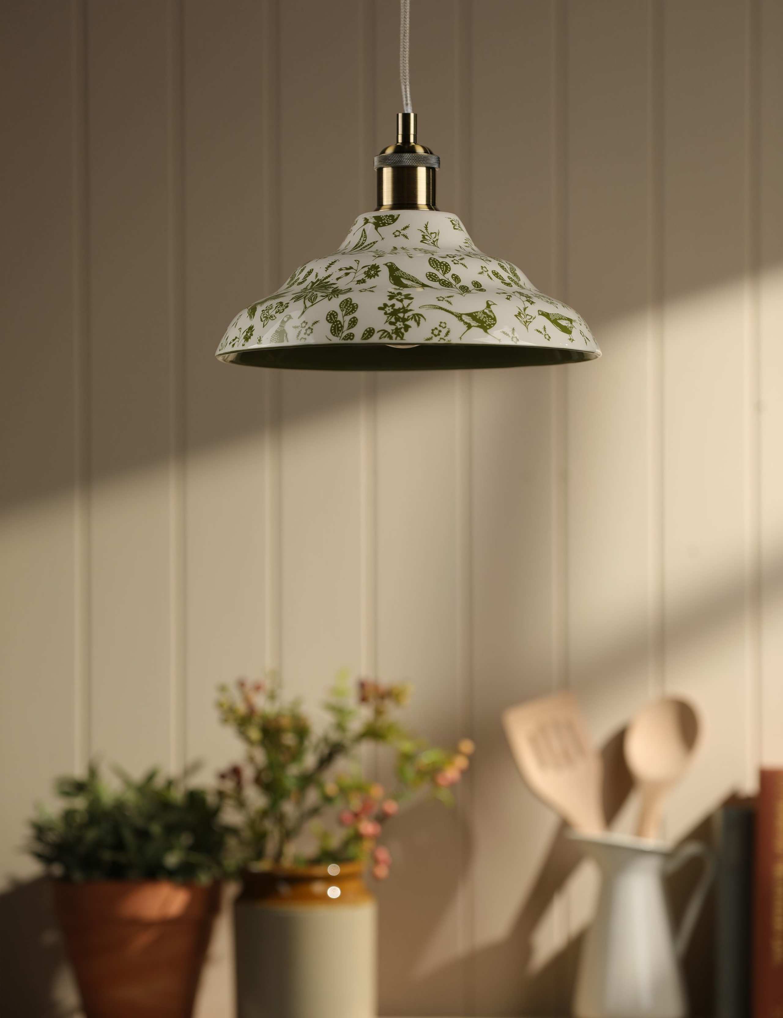 Joules Audley ceramic pendant light with pheasant print (British brand)