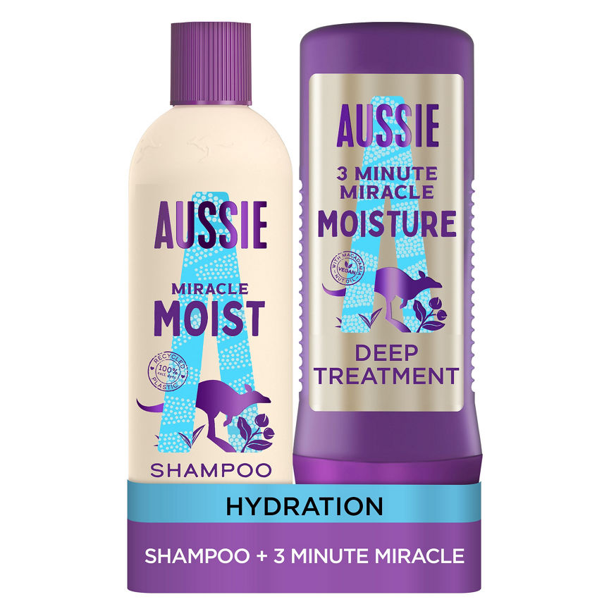 Aussie Miracle Moist Shampoo & Moisture Deep Treatment Bundle For Dry Hair