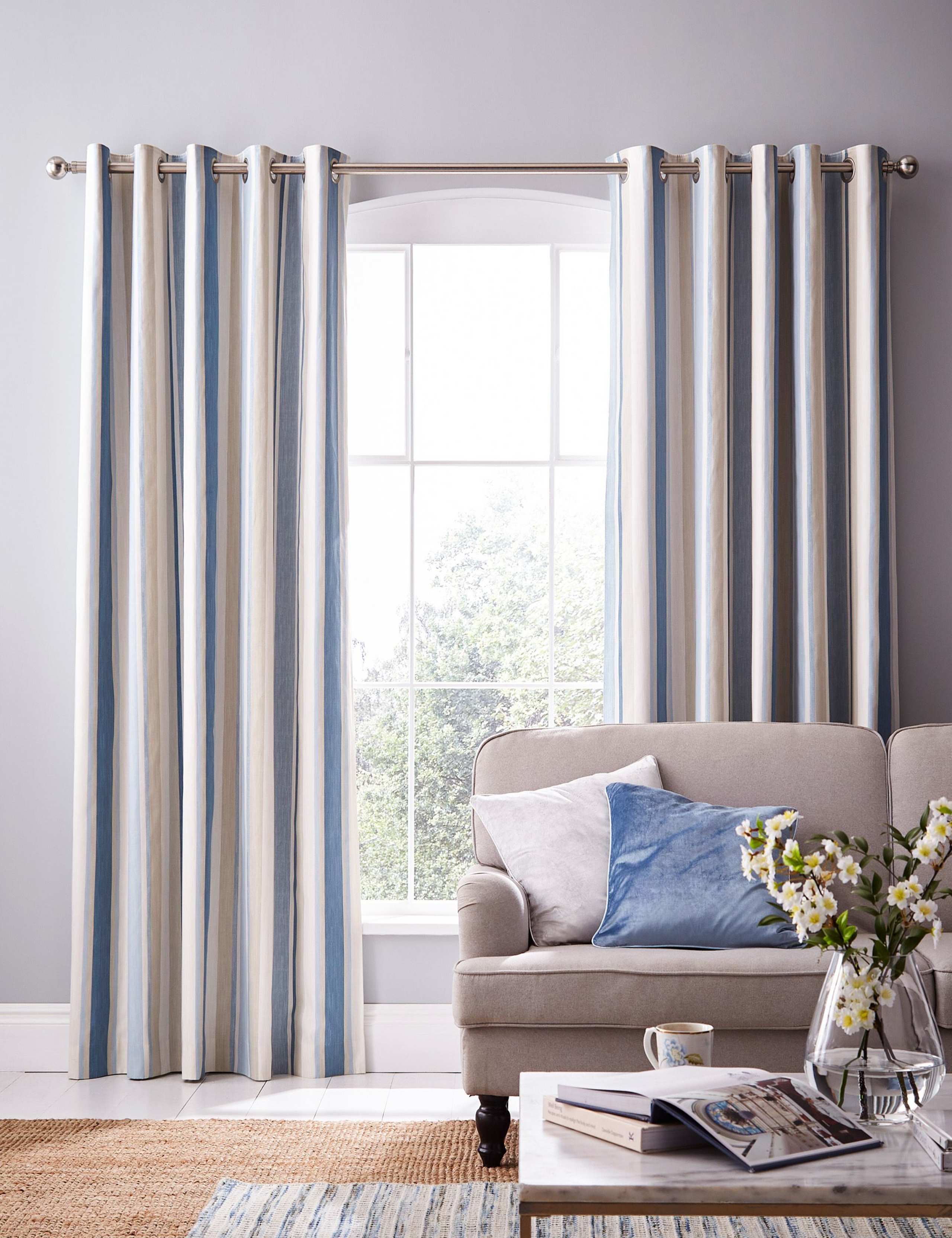 Laura Ashley Awning Stripe eyelet blackout curtains, imported from the UK