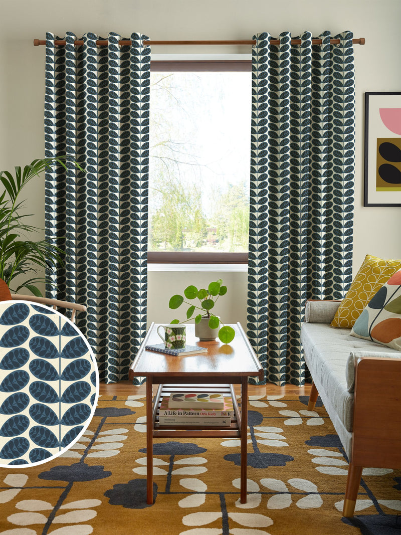 Orla Kiely Whale Blue Botanica Stem made to measure curtains (British brand)