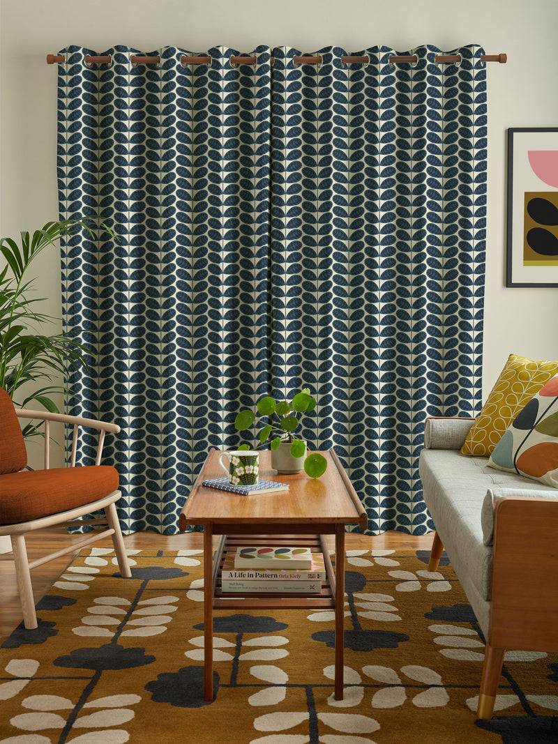 Orla Kiely Whale Blue Botanica Stem made to measure curtains (British brand)