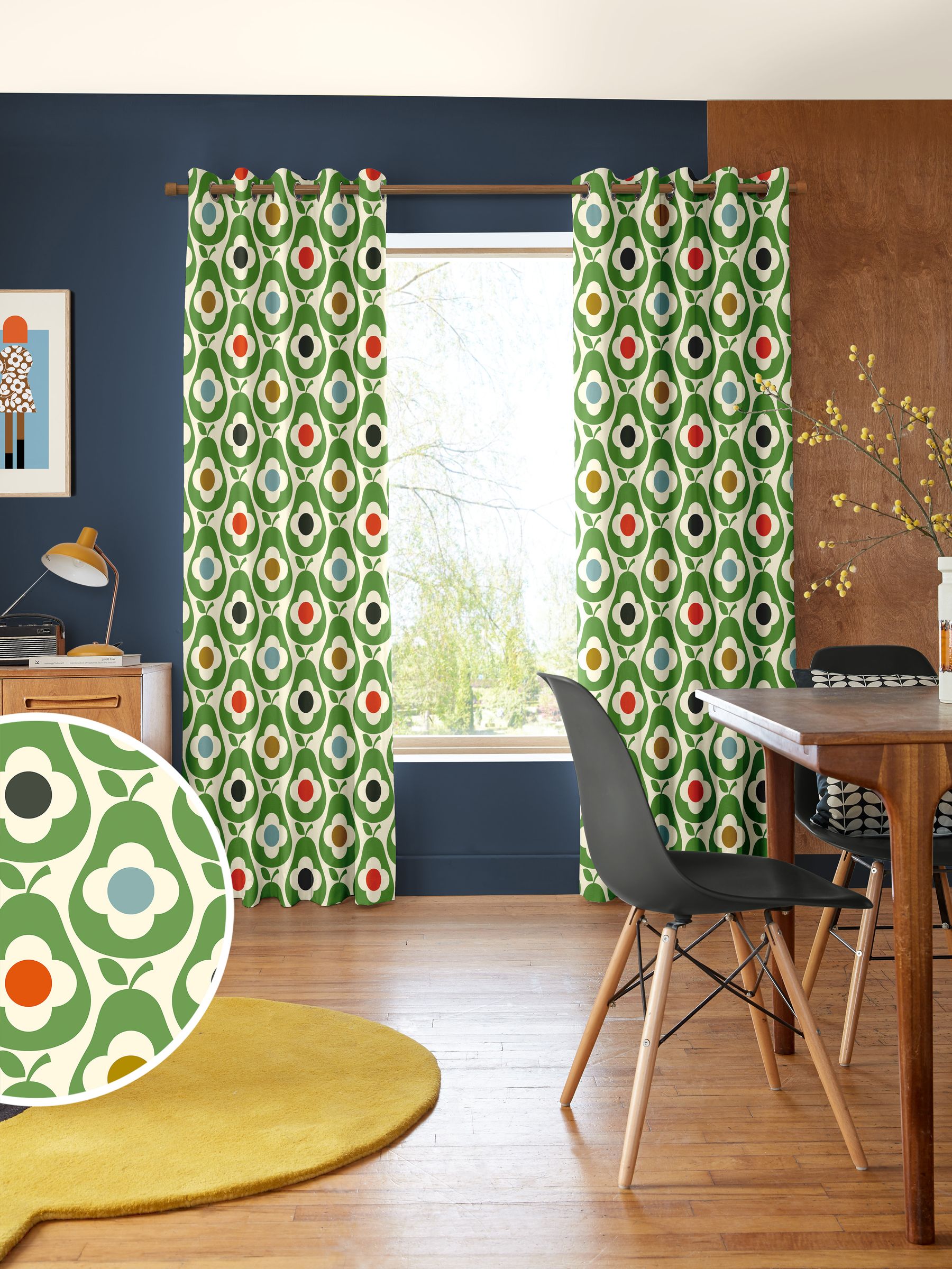 Orla Kiely green multi pear made to measure curtains (British brand)