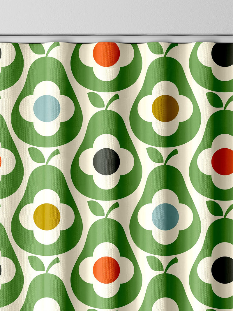 Orla Kiely green multi pear made to measure curtains (British brand)