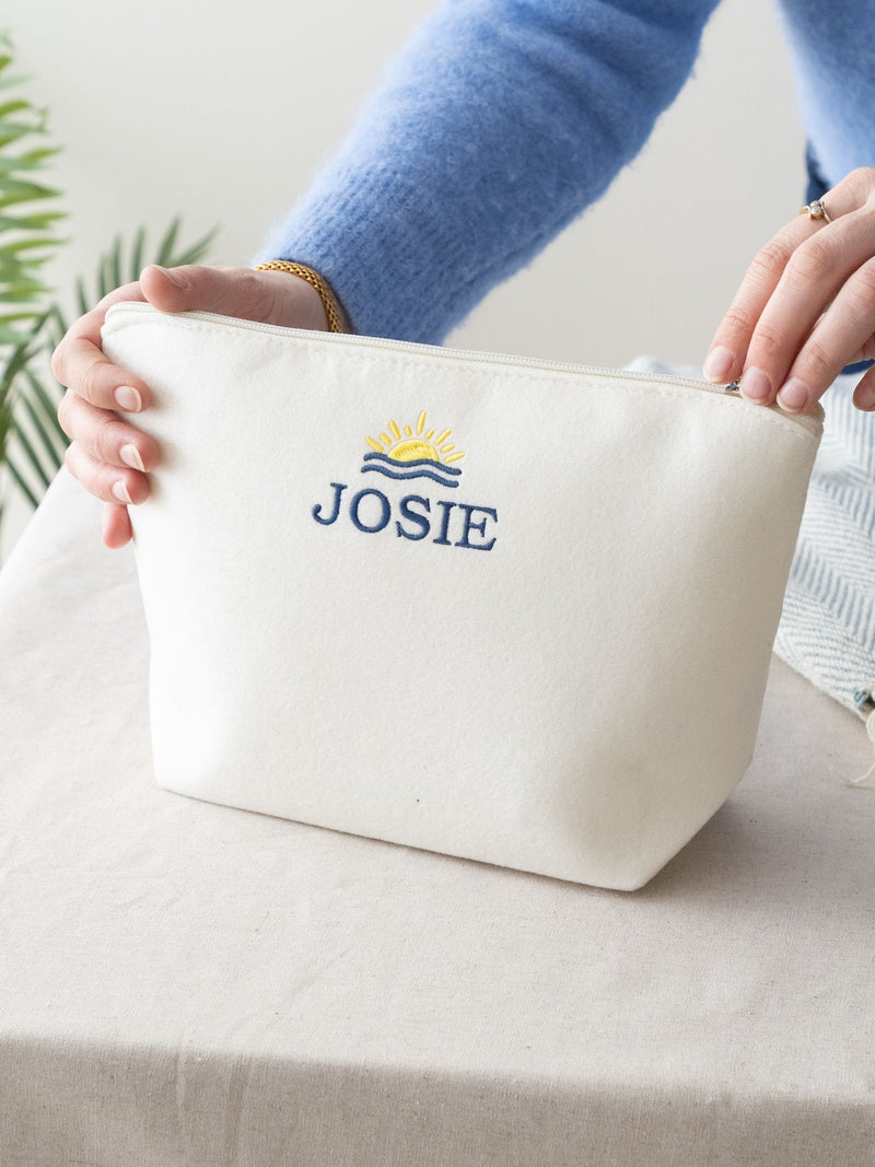 No Ordinary Gift personalised embroidered felt travel bag 18x19x9cm - British product