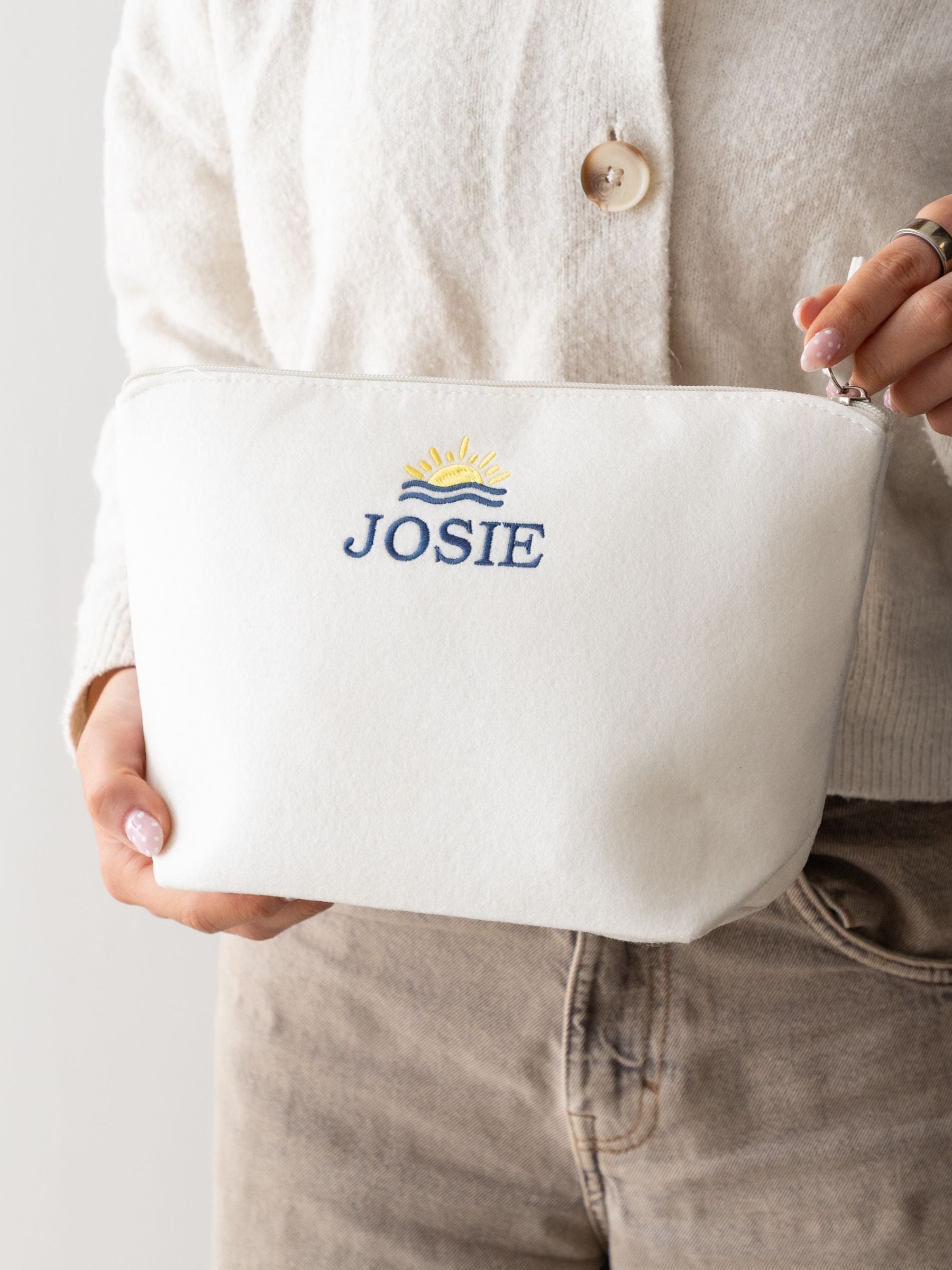 No Ordinary Gift personalised embroidered felt travel bag 18x19x9cm - British product