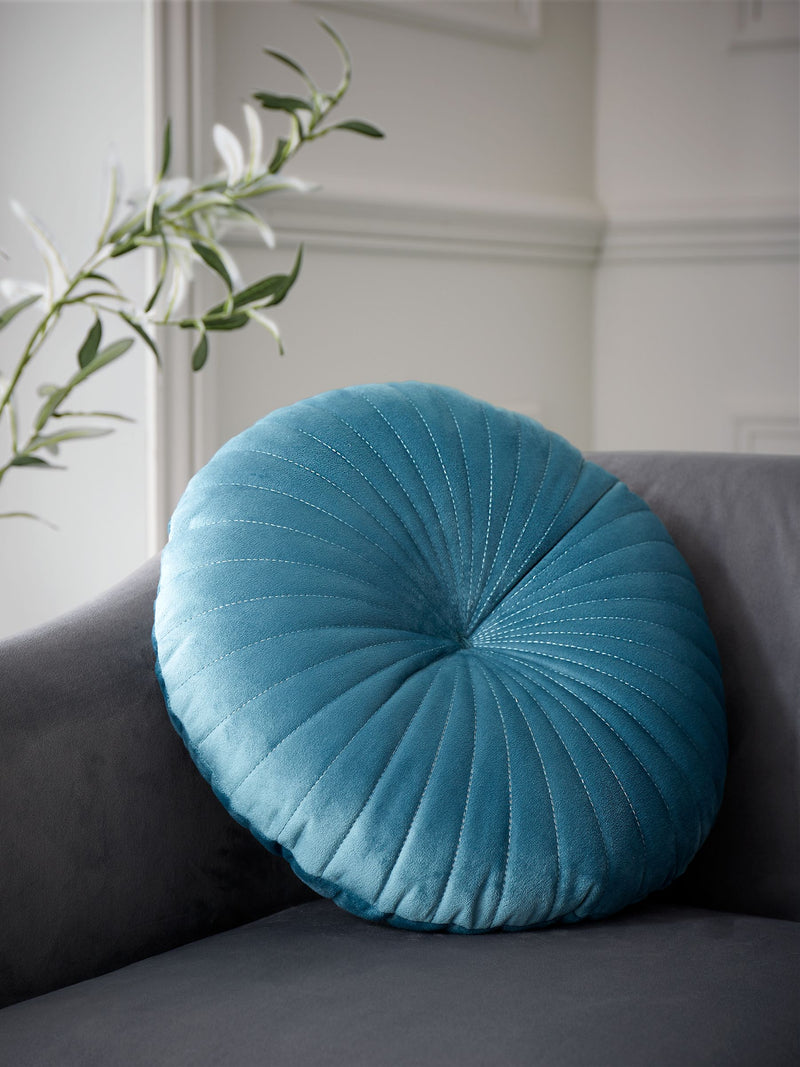 Catherine Lansfield navy blue round soft touch cushion, imported from the UK