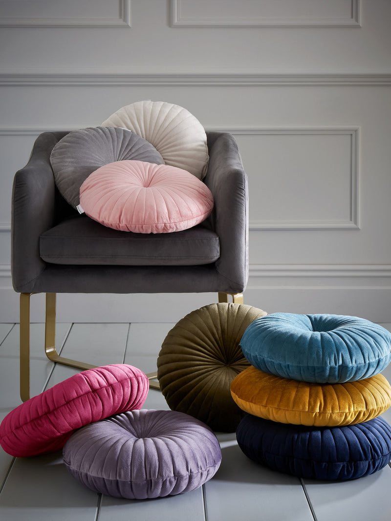 Catherine Lansfield navy blue round soft touch cushion, imported from the UK