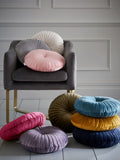 Catherine Lansfield navy blue round soft touch cushion, imported from the UK
