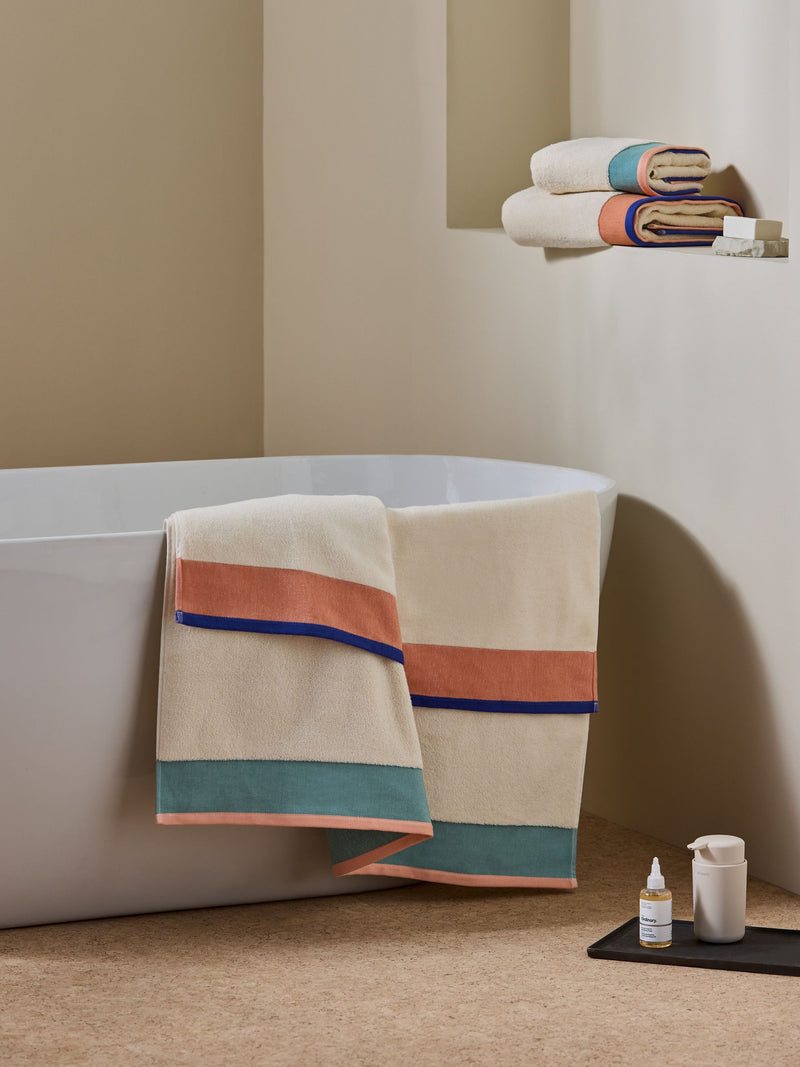 MADE.COM towel Navy Peach border design - British product
