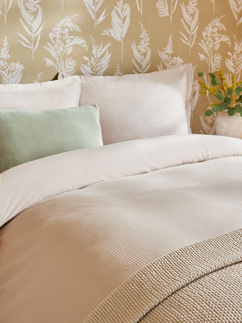 Natural waffle duvet cover and pillowcase set, imported from the UK