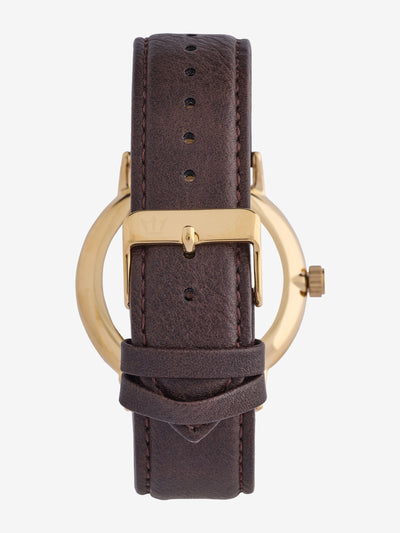 Braunes Gold Vertikales Zifferblatt Analog-Uhr Kunstlederband