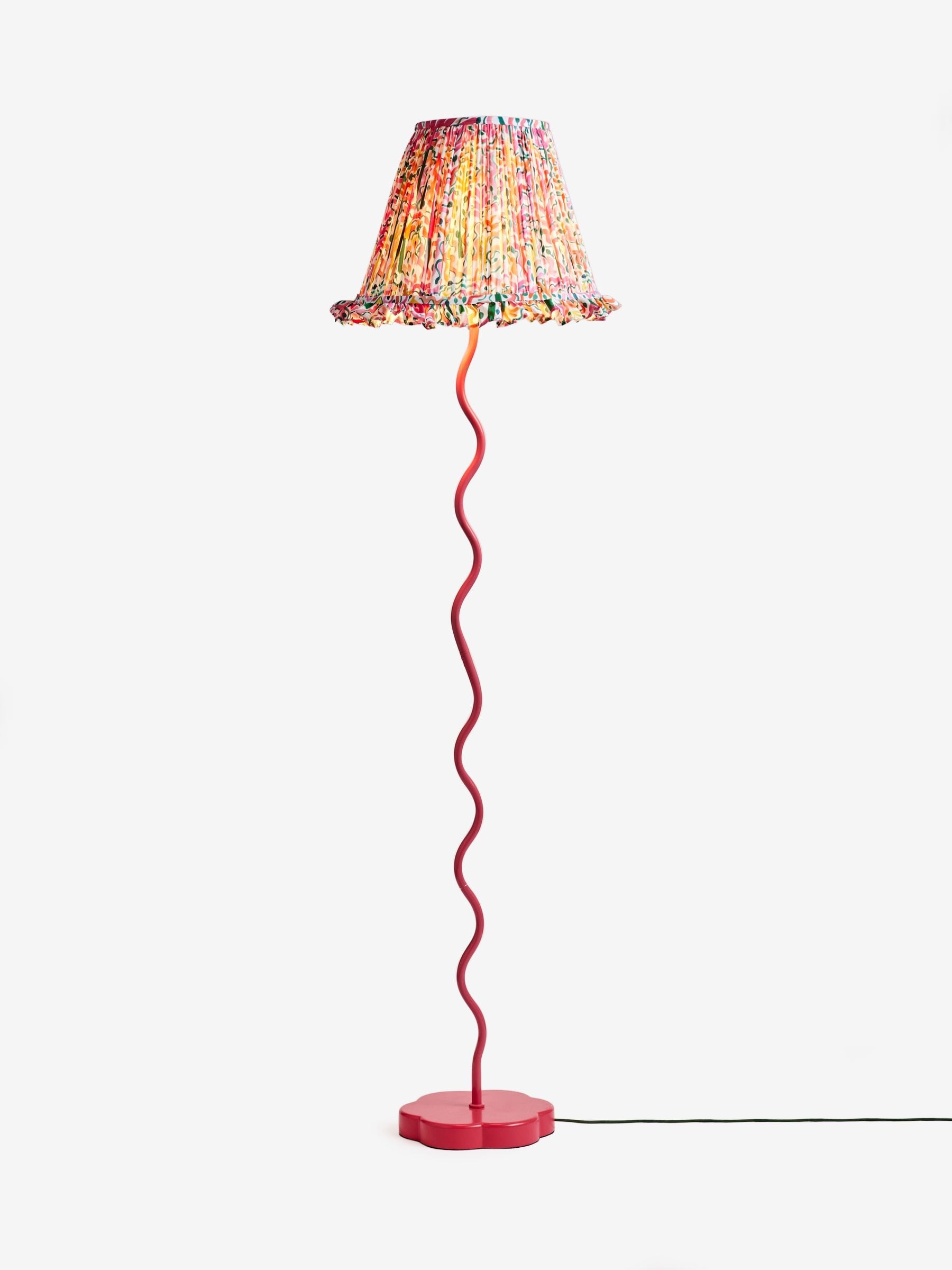 Lucy Tiffney pink wiggle floor lamp with floral shade - British product