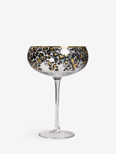 Svarte Leopardprint Coupe Glass for Cocktailer og Champagne, Sett med 2, 17,5 cm Høyde